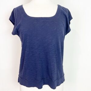 LILLA P ANTHROPOLOGIE BLUE SQUARE NECK CAP SLEEVE T-SHIRT WOMENS SMALL